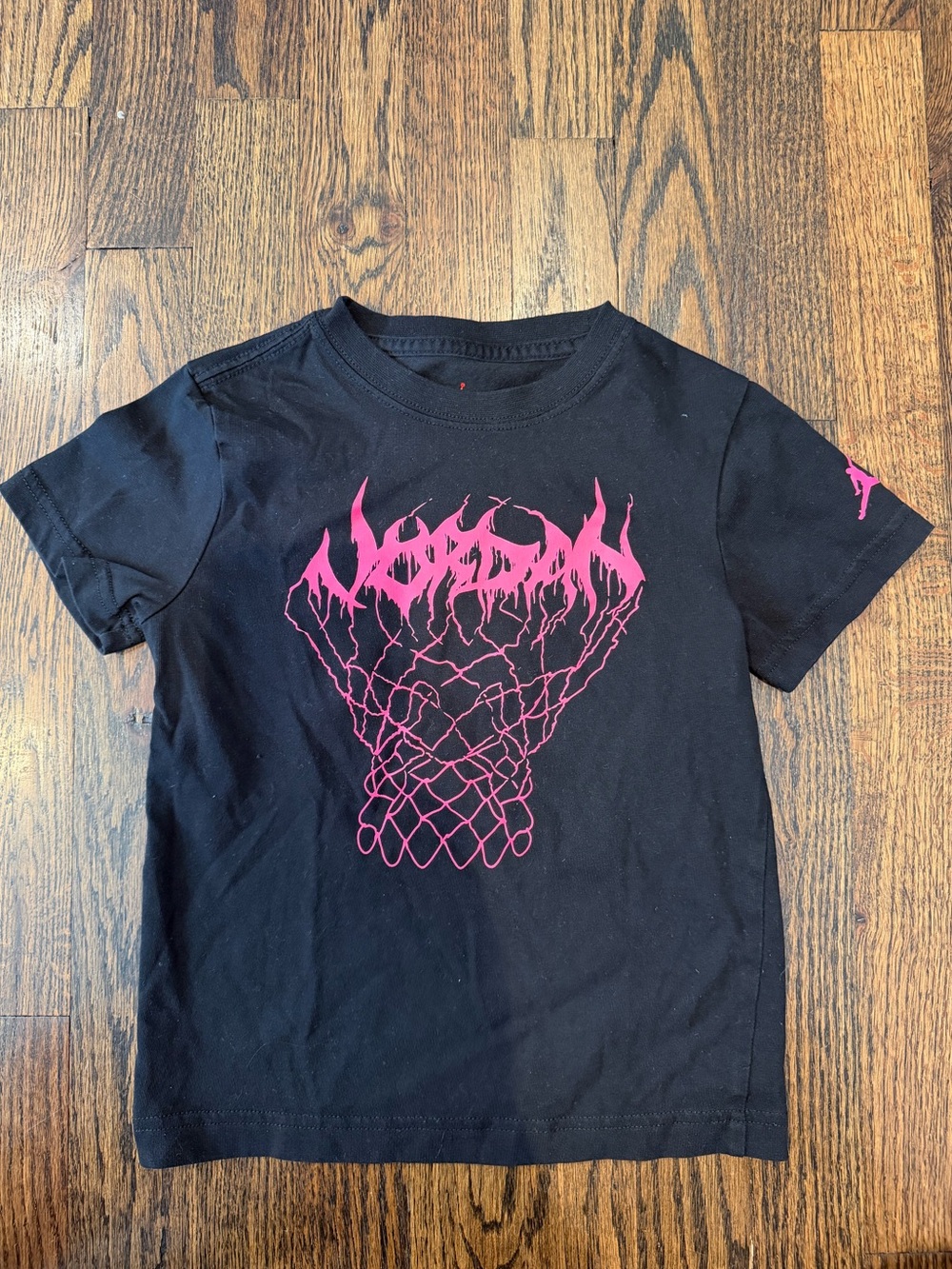 ‘Jordan’ Black Kids Graphic Tee with Pink Basketball Net Design